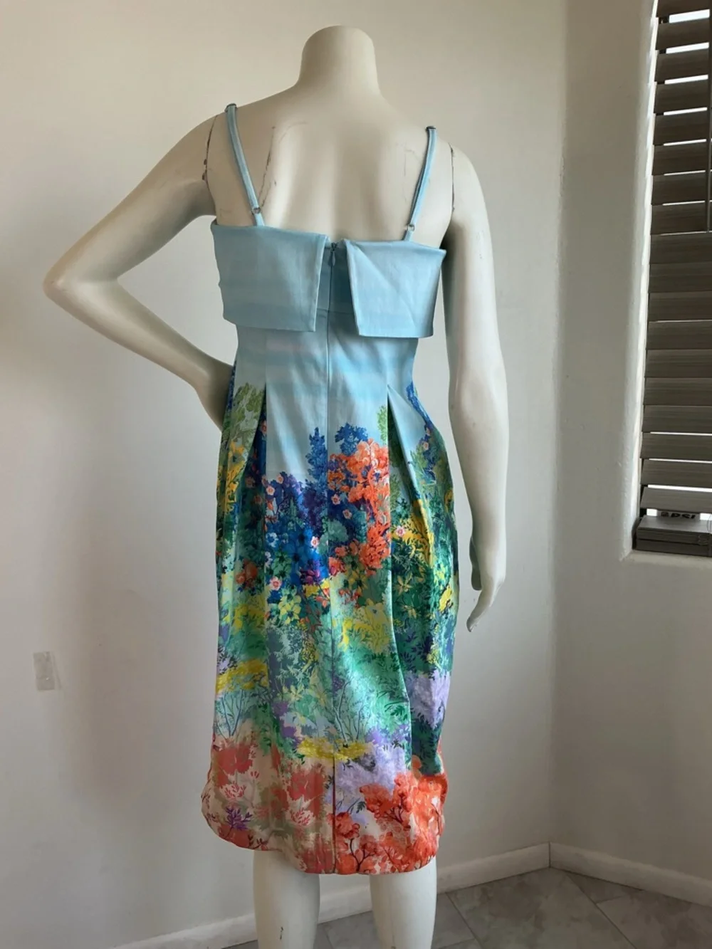 Anthropologie Landscape Floral Midi Dress Blue Fit & Flare Garden Artsy Size S - Picture 4 of 11